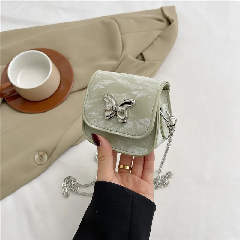 Women' Small Square Bag Butterfly Chain Shoulder Crossbody Bag Mini Lipstick Bag Simple Trendy Saddle Bag Female Exquisite Purse