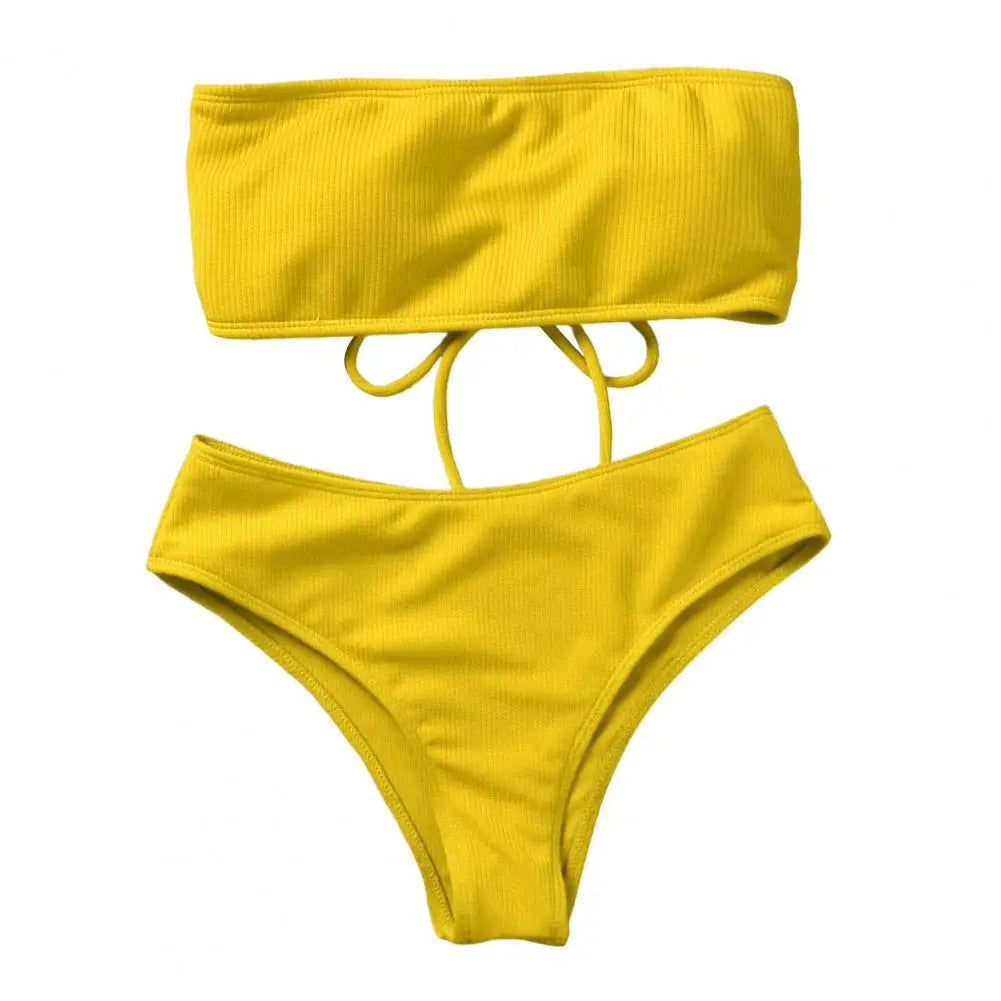 Bathing Suit Two-piece Set Summer Swimwear Bra Briefs Bikini Set with Chest Pad Wire-Free Women Beach Suit Women Clothes