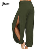 Women Fashion Yoga Pants High Waisted Slit Wide Leg Haren Pants Gym Leggings Casual Solid Hollow Workout Trousers Gym Home Wear