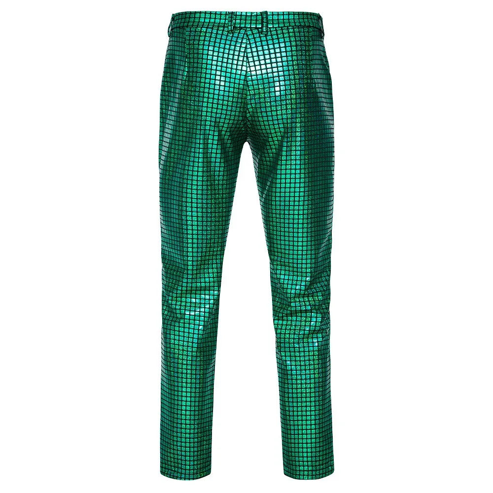 2025 Spring New Bright Green Plaid Suit Pants, Men's Fashion Trousers, Black Blue Silver Pantalones Hombre