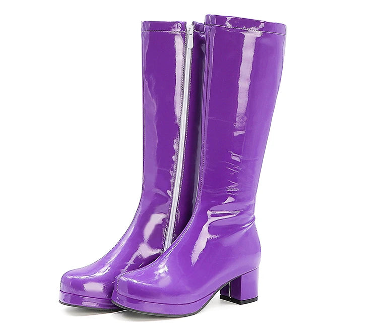 REAVE CAT Autumn Sweet Knee-High boots Round Toe Heel PU Big size 33-46 Yellow Purple Orange S1981