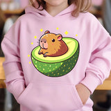 Cute Capybara Loves Bubble Tea kids hoodie pink plus velvet sweater autumn and winter tops for girls