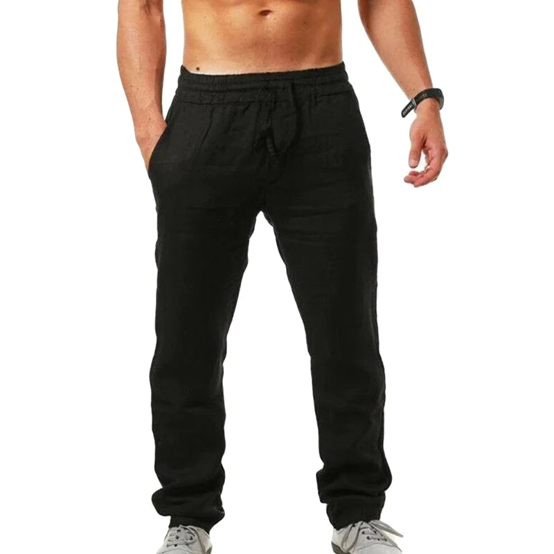 Men Sports Jogging Sweatpants Splicing Casual Pure Color Cotton Straight Trousers Large Size Home Long Pants