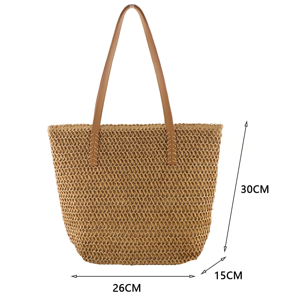 Summer Straw Women Bag Hand-Woven Handbags Handmade Raffia Beach Boho Shoulder Bag Large Tote Bag Tassel Shopping Purses