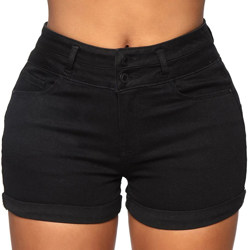 Liooil Cotton Stretchy High Waist Jean Shorts Woman Summer Casual Sweat With Pocket Zipper White Black Cuffed Denim Shorts