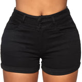 Liooil Cotton Stretchy High Waist Jean Shorts Woman Summer Casual Sweat With Pocket Zipper White Black Cuffed Denim Shorts