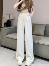 Heavy Industry Hot Diamond Wide Leg Pants for Women's Spring New Casual High Waist Loose Straight Tube Drop Floor Dragging Pants