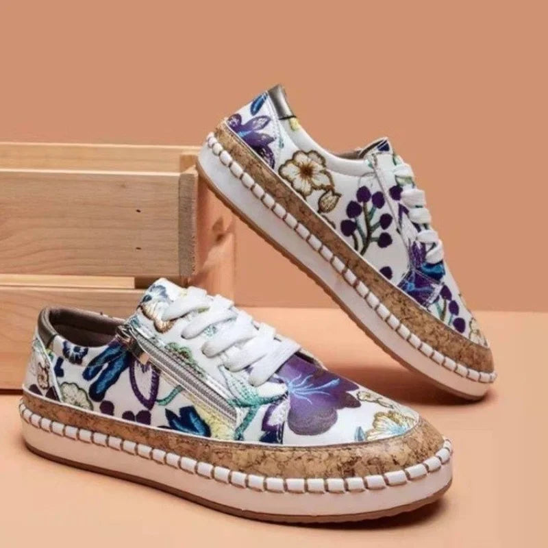 Women Sneakers Elegant Floral Printed Lace Up Female Flat Shoes Fashion Round Toe Lady Vulcanized Shoes Femme Casual Shoes