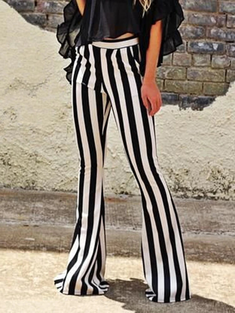 New Yoga Pants Sexy Leggings Black White Striped Printed Casual Wide Leg Trousers Female Streetwear Elastic Elegant Bottom