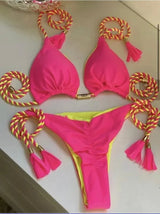 New Women Bikini Backless Rope Triangle Swimsuit Multicolor