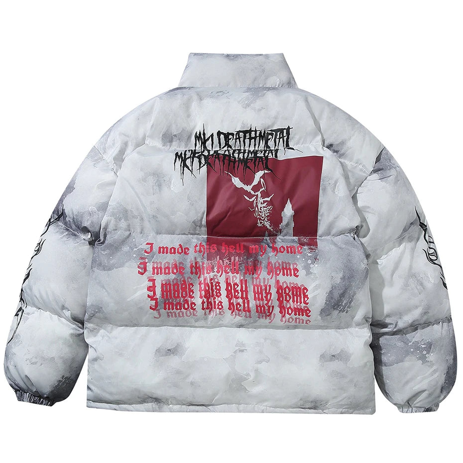 Oversized Hip Hop Parkas Padded Puffer Jacket Men Winter Warm Coat Letter Graphic Tie Dye Streetwear Jackets Y2K Parkas Coats