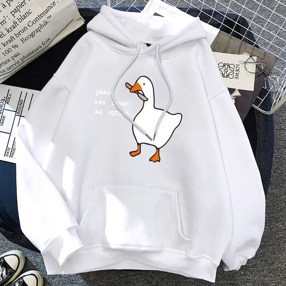 Peace Was Never An Option Goose Printing Mens Hoodies Cute Casual Pullover Creativity Pocket Warm Pullovers Fashion Male Hoody