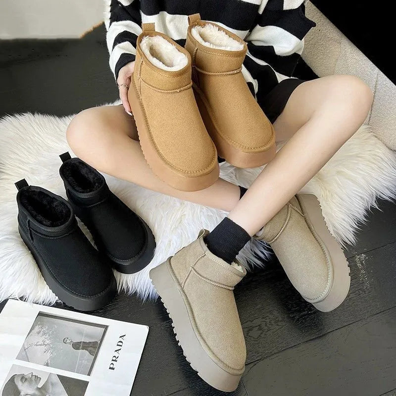 New Classic Thickened Fluff Women's Snow Boots Comfortable Warm Ankle Boots Women Winter Ladies Shoes Chunky Botas Mujer