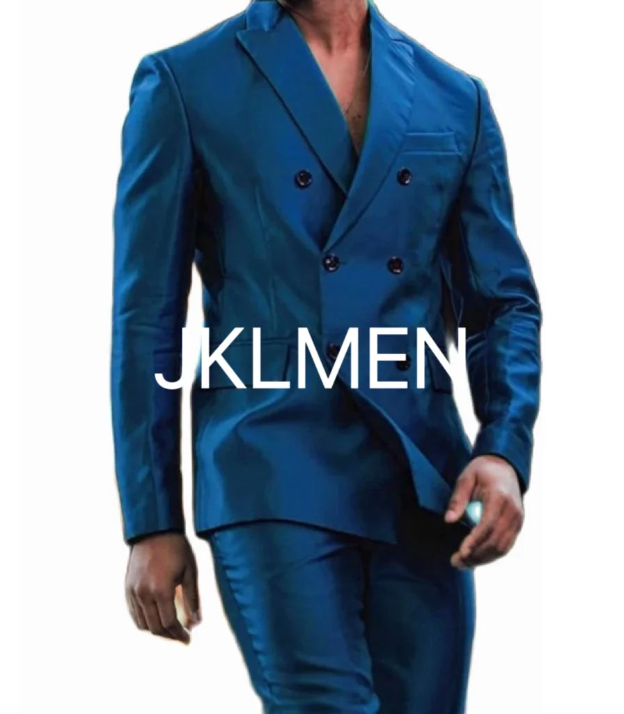 Latest Design Shiny  Jacket Pants Double Breasted Peak Lapel Men Suits Terno Masculino Tuxedo Groom Wedding Prom Party