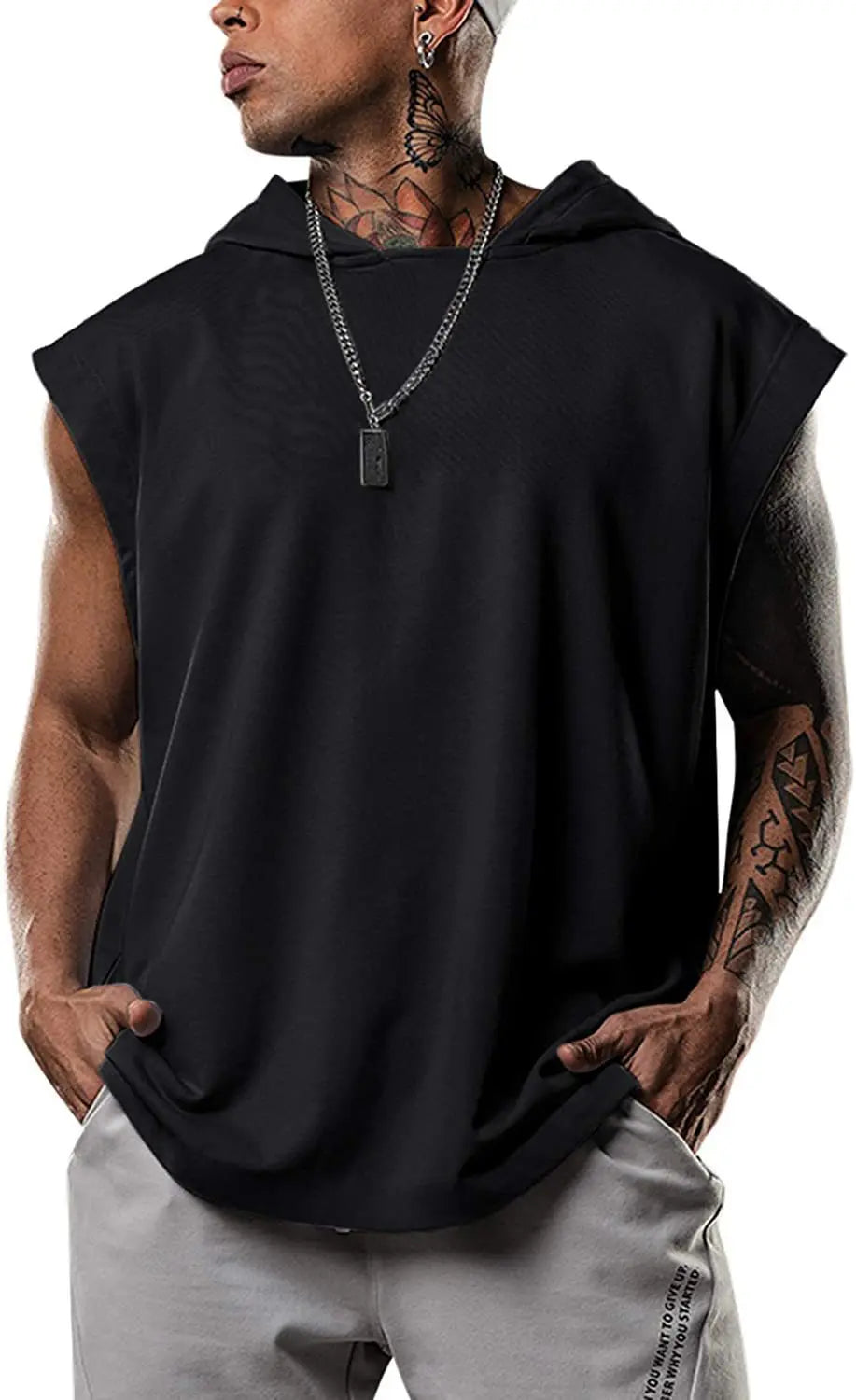 Hooded Solid Color New Men's Casual Pullover Sports Men's T-shirt Sleeveless Men's Waistcoat Loose