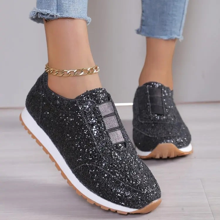 Autumn New Fashion Slip-on Low-heeled Women's Sneakers Gold Silver Trend Sport Shoes Ladies Outdoor Casual Walking Shoes