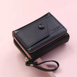 Four Seasons Women's Short Wallet Zipper Tower Buckle Zero Wallet Girl Student Handheld Bag Solid Color Simple Versatile Fashion