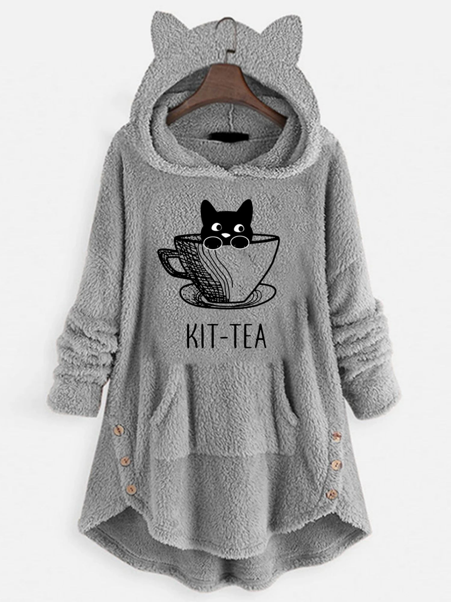 Autumn and Winter Plush Letter Cartoon Print Cat Ears Long-Sleeved Pullover Hooded Loose Casual Street Sweatshirt Women's Warm Top