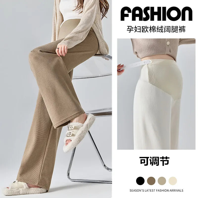 Autumn Winter Maternity Pants Wide leg Loose Straight Elastic Waist Belly Long Trousers for Pregnant Women Youth Pregnancy