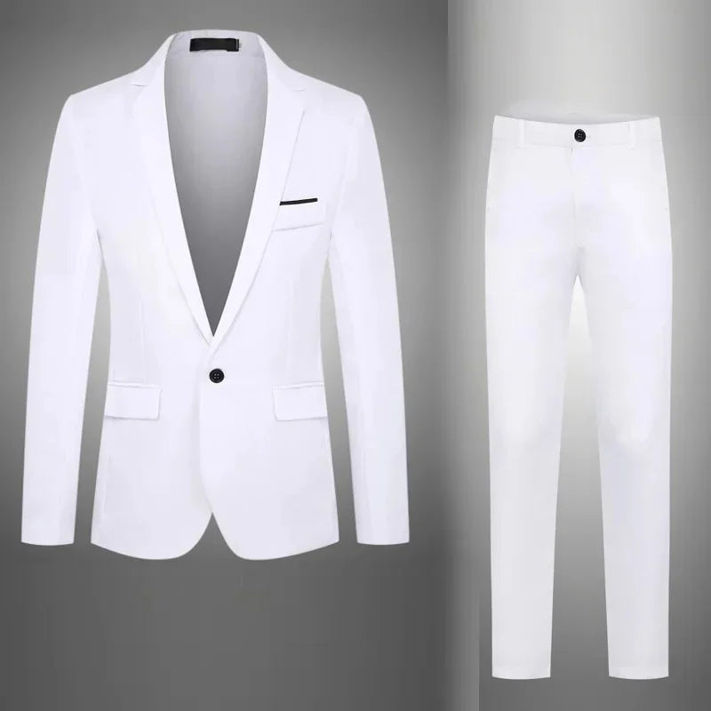 New Men's Fashionable Business Casual Suit Slim Fit Western Style Clothes 2-Piece Set Wholesale Cross-Border E-commerce