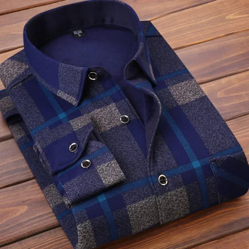 Men's Autumn Winter Casual Long Sleeve Plaid Shirt Thick Warm Men's Casual High-Quality Soft Large Size Warm Shirt Tops 4XL