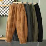 Winter Warm Clip Cotton Thickened Retro Down Cotton Pants for Women's Outwear Elastic Waist Loose Relaxed Pants