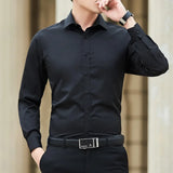 Men Solid Color Business Shirt Long Sleeve Shirt Fashion Classic Basic Casual Slim White Spring Autumn