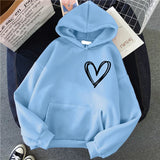 Simplic Heart Print Women Sweatshirt Soft Casual Loose Vintage Female Hoodies Winter Warm Fleece Student Tops