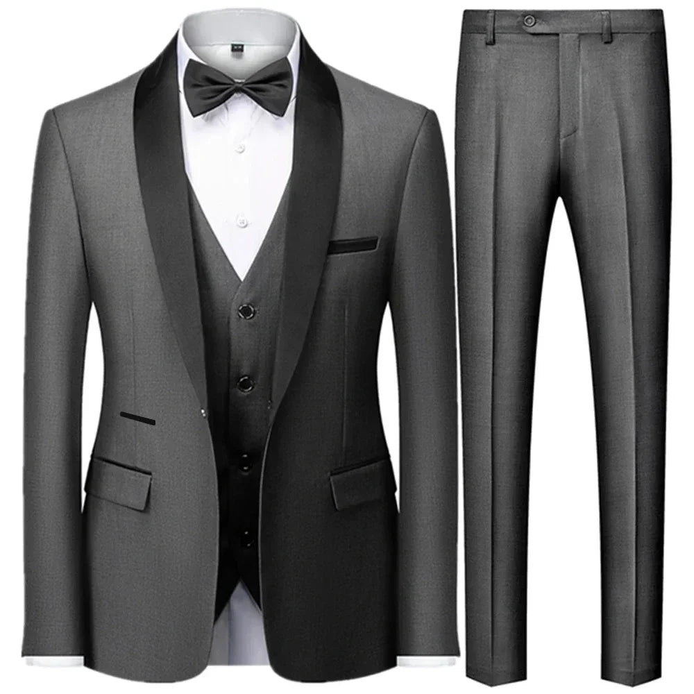 New Costume Clothing Luxury Party Stage Men's Suit Groomsmen Regular Fit Tuxedo 3 Peice Set Jacket+Trousers+Vest Blazers Pants