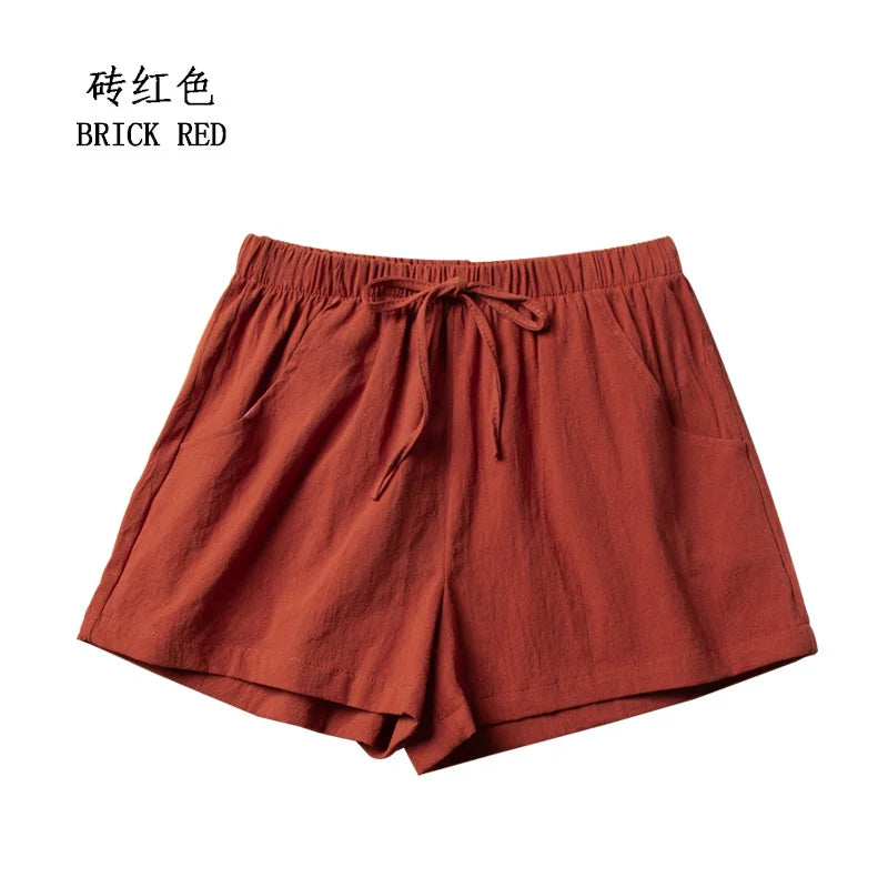 Cotton Linen Shorts Women's Sports Shorts Summer Solid High Waist Black Shorts Women Fashion Casual Basic Short Pants