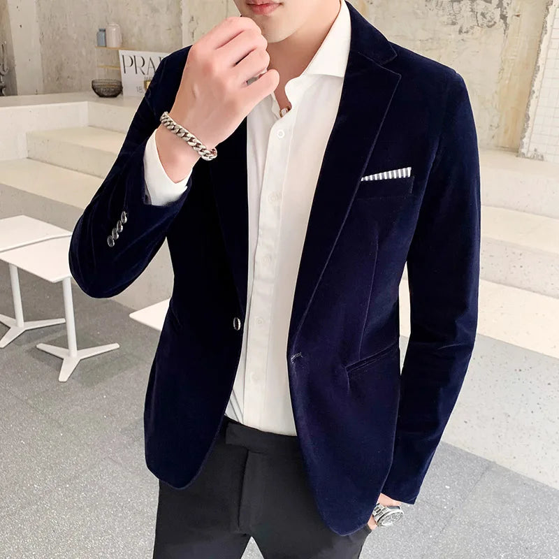 Spring Velvet Wedding Dress Coat Mens Blazer Jacket Fashion Casual Suite Jacket Stage Men's Business Blazers Costume Homme