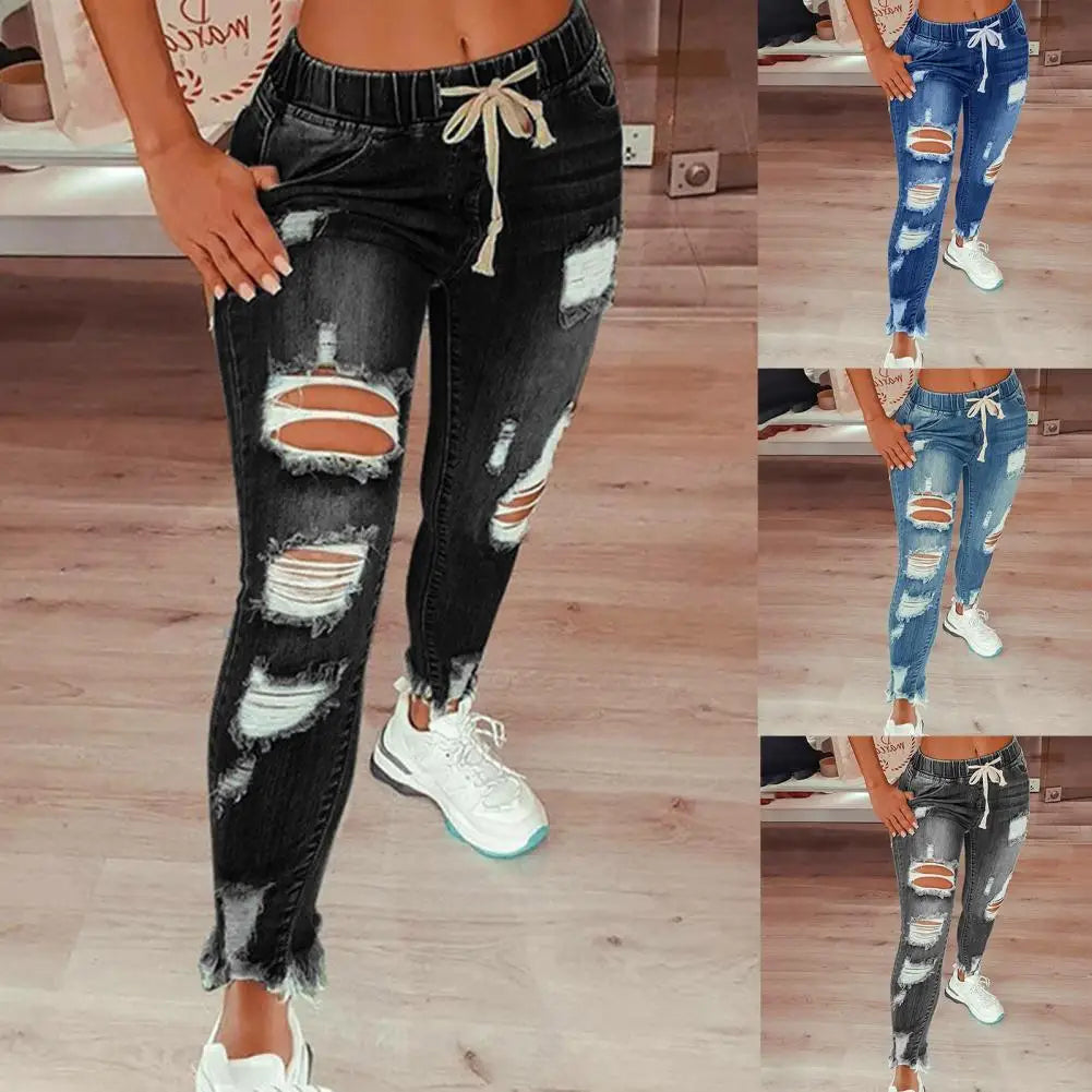 4XL Women Jeans Ripped Vintage Woman's Distressed Jeans Streetwear Hip Hop High Waist Pants Skinny Denim Trousers