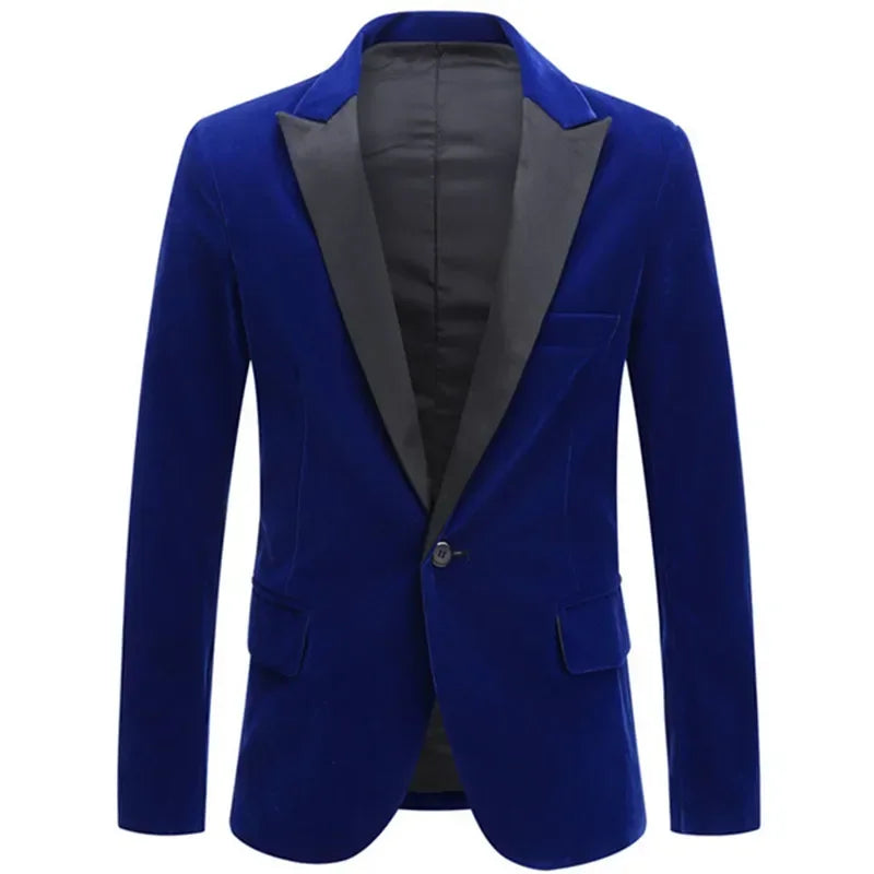 Men's Fashion Trend Velvet Groom Tuxedo Slim Fit Wedding Party Dress Business Casual Suit Jacket Banquet Single Blazers Coat