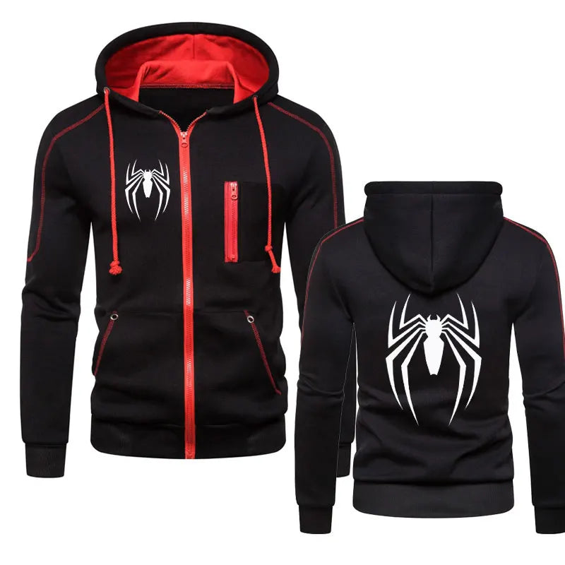 New Men's Hoodie Street Fashion Spider Print Zippe Sweatshirt Fleece Ladies Casual Funny Loose Hoodie spiderman Men's clothing