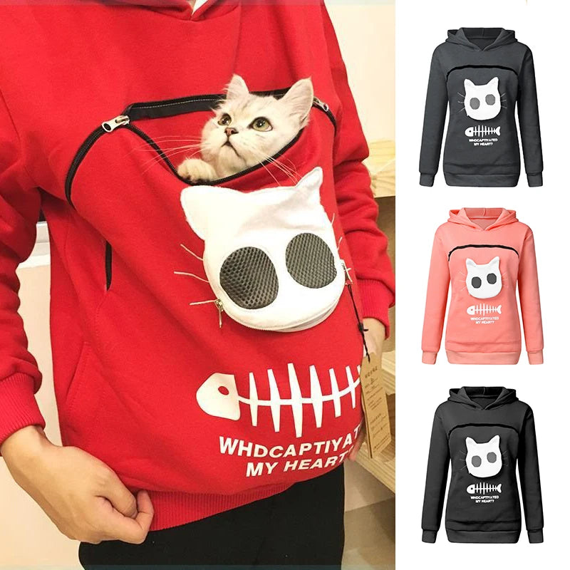 Sweatshirt Cat Lovers Hoodie Dropshipping Kangaroo Dog Pet Paw Pullovers Cuddle Pouch Sweatshirt Pocket Animal Ear Hooded Plus