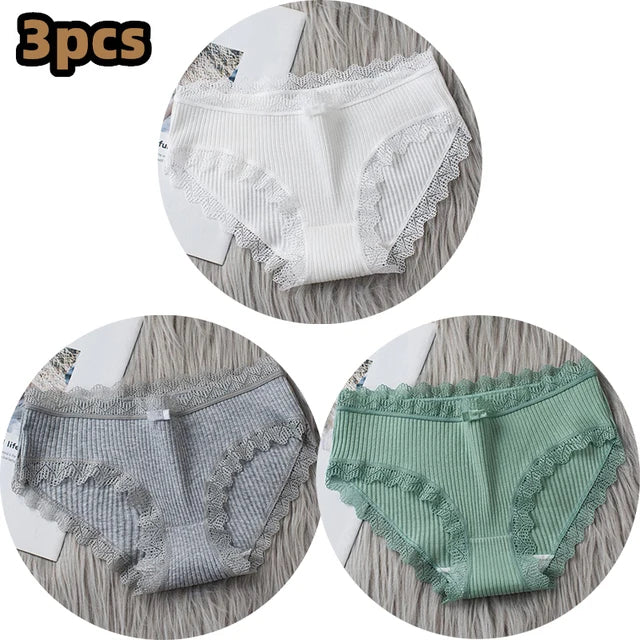 Lingerie Underwear Women Bow New Lace Panties Briefs Low Waist Solid Color Girls Cotton Femal Ropa Interior Femenina K019