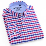 Men's Long Sleeve Oxford Plaid Striped Casual Shirt Front Patch Chest Pocket Regular-fit Button-down Collar Thick Work Shirts