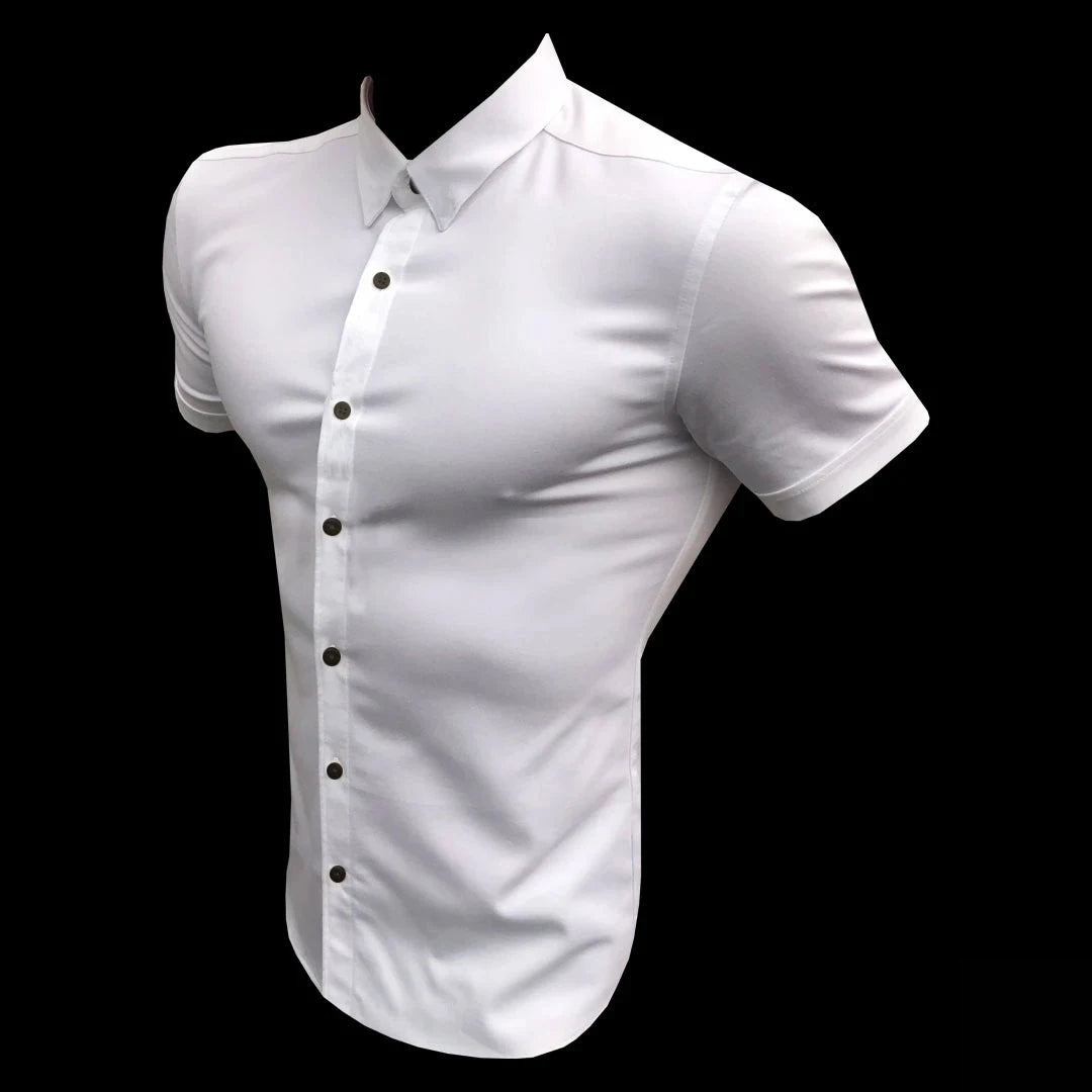 Summer Fashion Super Slim Fit Short Sleeve Shirts Men Classic Casual Dress Shirt Male Hipster Relaxed Luxe Formal Shirt