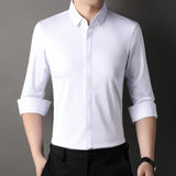 High end Mulberry Silk Dress Shirts Business Men Wrinkle Resistant Button Invisible Elastic Tops Luxurious Male Quality Clothing