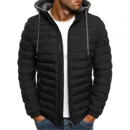 New Fashion Trend Oversize Men Detachable Hat Padded Hooded Cardigan Drawstring Winter Thick Warm Jacket Outerwear Top