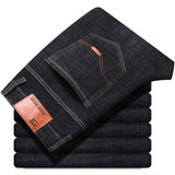 NEW Men's Fashion Business Jeans Classic Style Casual Stretch Slim Jean Pants Male Brand Denim Trousers Black Blue