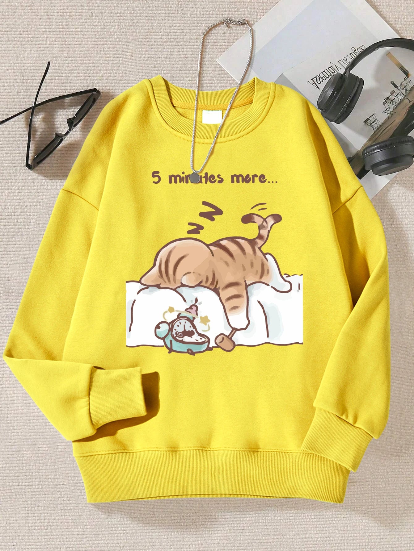 The Cat That Always Wants To Sleep Pattern Printed Hooded Women Simple Warm Autumn Sweatshirt Street Casual Unisex Pullovers