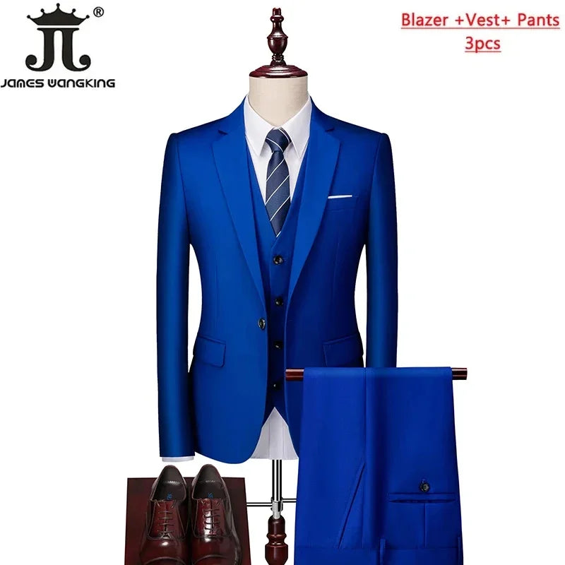 ( Jacket+Vest+Pants ) Formal Business Office Men's Suits Groom Wedding Dress Party Dress Solid colour Suit