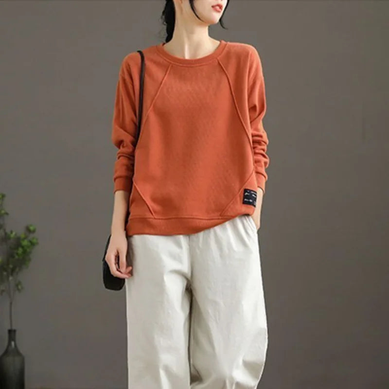 Casual Women New Clothing Loose Long Sleeve Spring Autumn Fashion Sweatshirts Solid Korean O-Neck Pullovers Versatile Trend Top