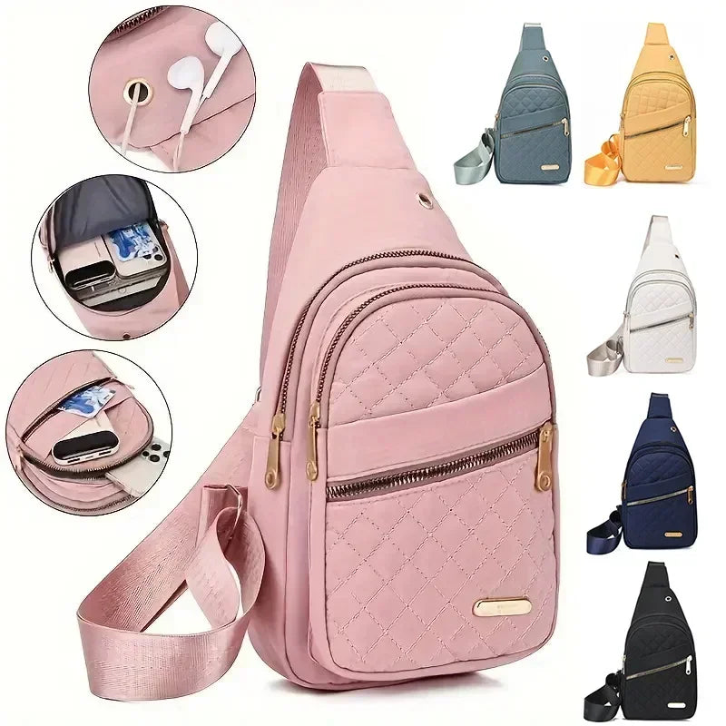 Woman Pink Chest Bag Ladies Waterproof White Chest Shoulder Sling Bag Women Small Backpacks Men Oxford Cloth Crossbody Bag