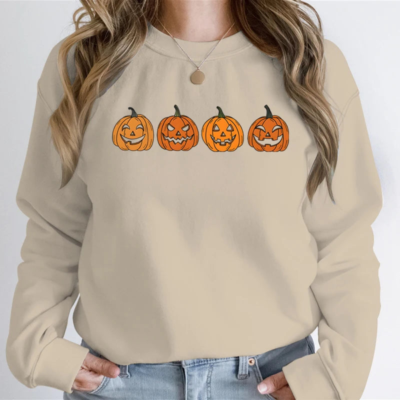 Funny Halloween Women's Sweatshirts Pumpkin Ghost Autumn Sweatshirt Hoodie Vintage Pumpkin Halloween Essential Women Sweatshirt