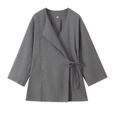 TRAFZA Women's Summer Fashion Linen Solid Color Shirt Set Belted Cardigan Kimono Top + High Waist Women's Pleated Pants 2-piece