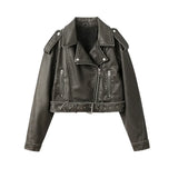 RARF 2024New Coal graysty le Women's washed leather jacket with belt, short coat with downgraded zipper and vintage lapel jacket