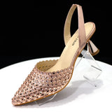 Venus Chan High Heels for Lady Luxury Designer Green Color Full Diamond Pointed Toe Wedding Shoe and Bag Set for Party