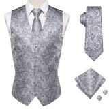 Wedding Purple Silk Men Vest Paisley Slim Fit Necktie Hankerchief Cufflinks Sets Male Sleeveless V-Neck Waistcoat Party Hi-Tie